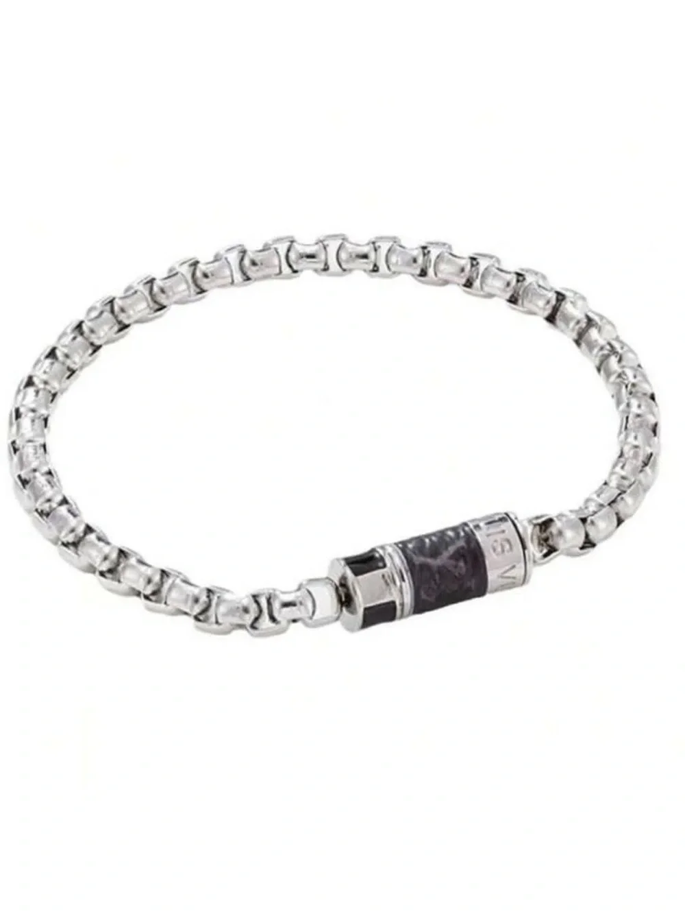 Men's Silver Chain Bracelet with Black Accent Cylinder